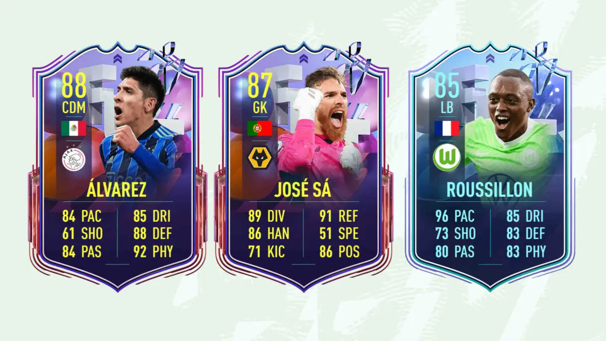 Cartas Fantasy FUT de Álvarez, José Sá y Roussillon FIFA 22 Ultimate Team