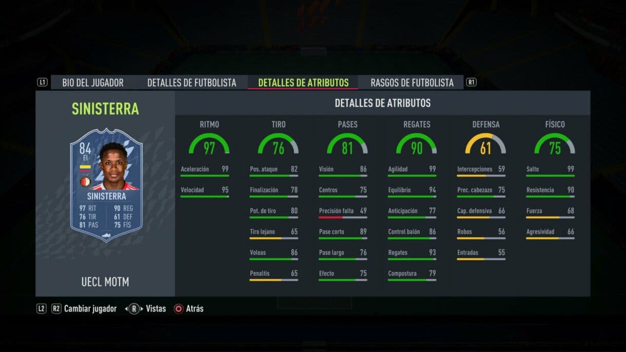 Stats in game Sinisterra MOTM FIFA 22 Ultimate Team