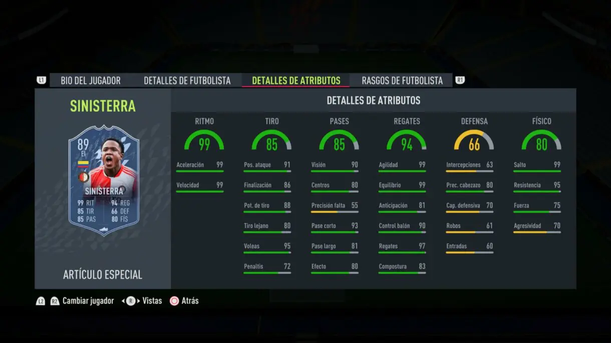 Stats in game Sinisterra TOTS FIFA 22 Ultimate Team