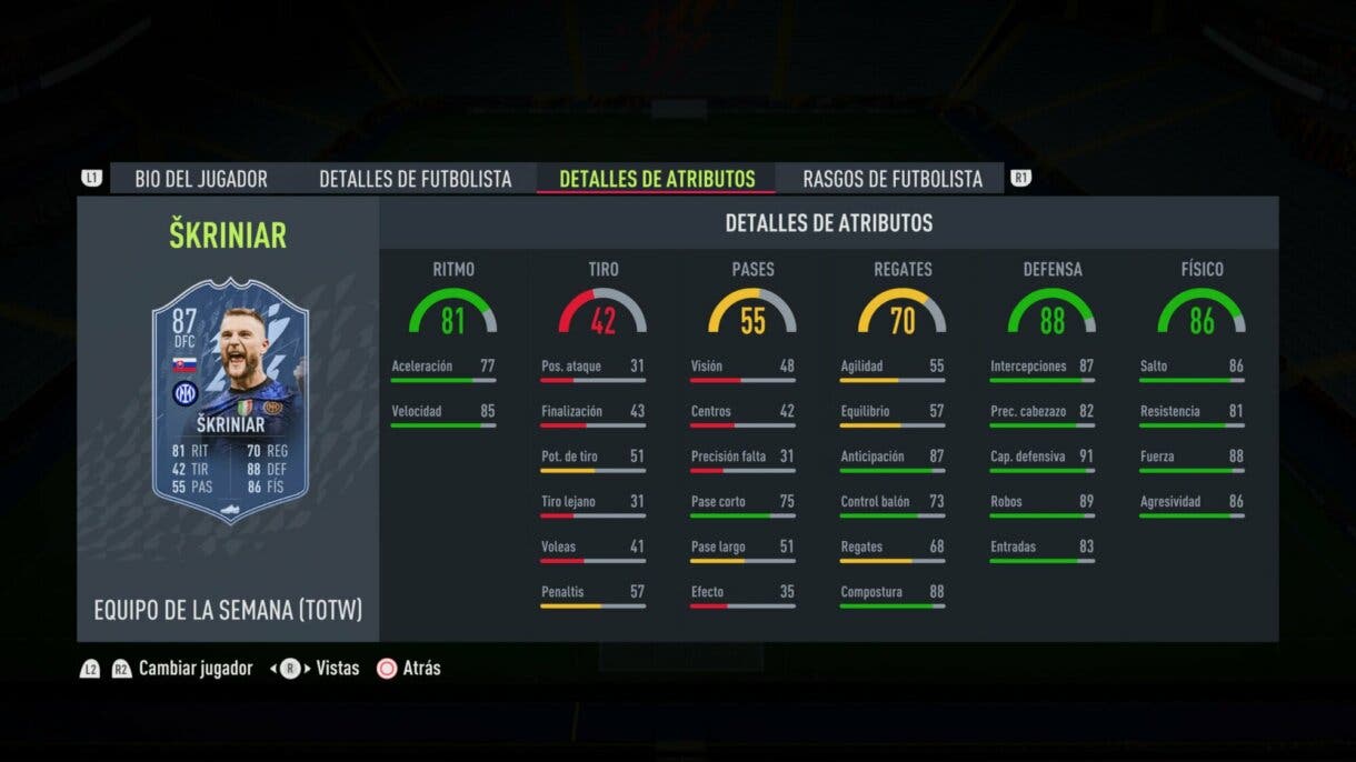 Stats in game Skriniar IF FIFA 22 Ultimate Team