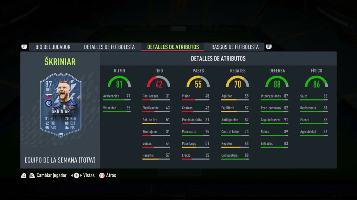Stats in game Skriniar IF FIFA 22 Ultimate Team