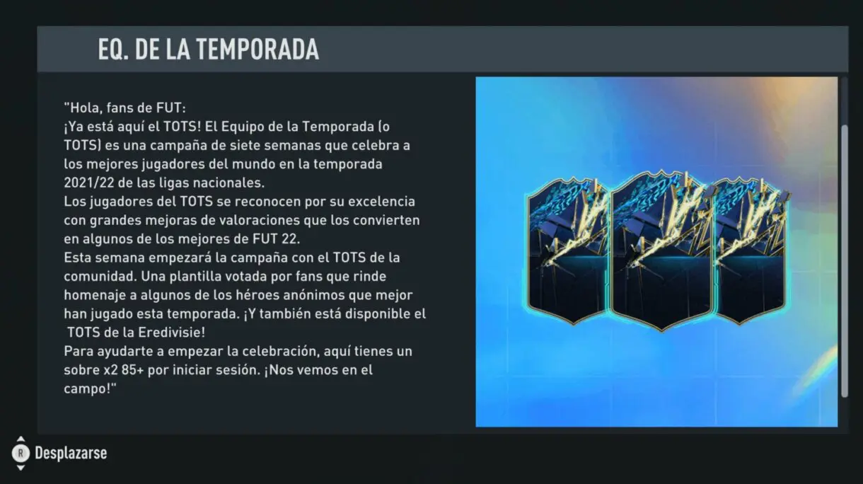 Mensaje de EA Sports sobre el inicio del TOTS FIFA 22 Ultimate Team