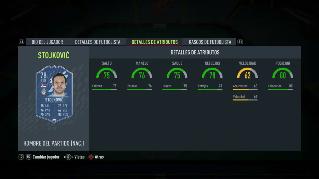 Stats in game Stojkovic MOTM FIFA 22 Ultimate Team