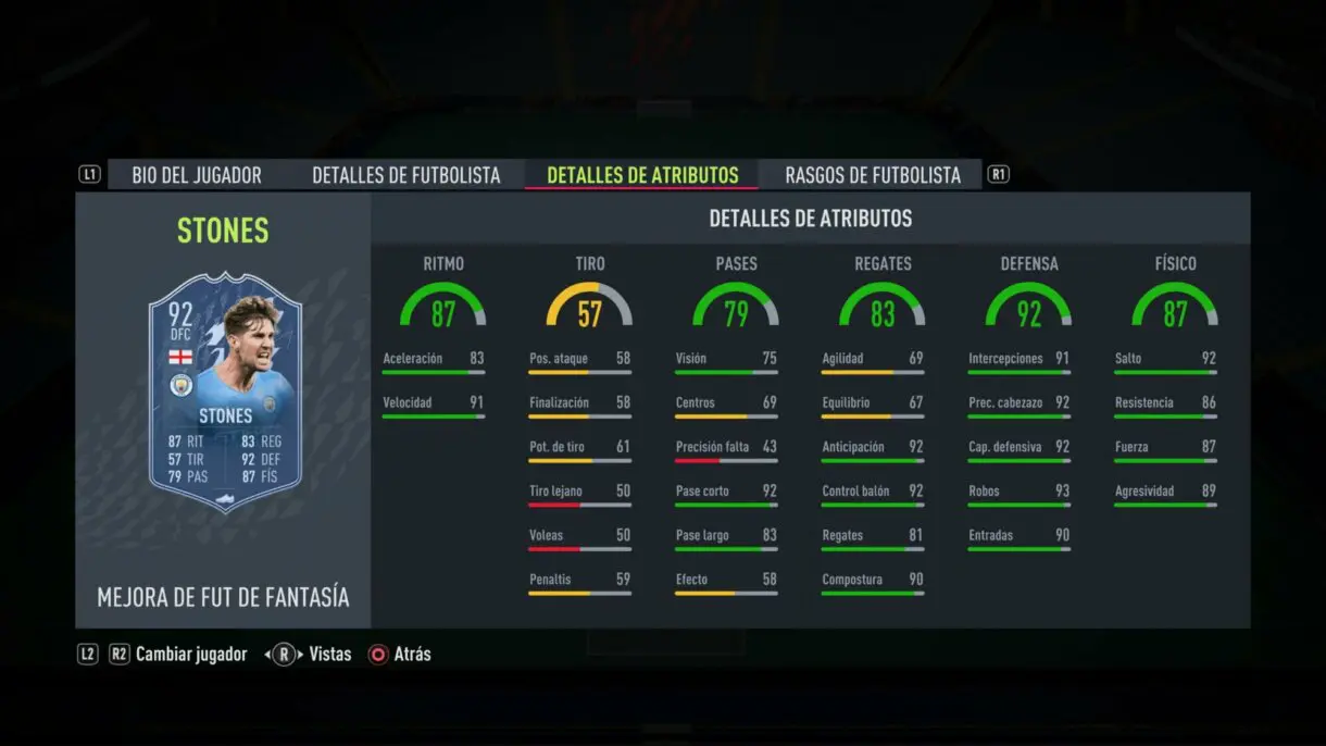 Stats in game actualizadas Stones Fantasy FUT FIFA 22 Ultimate Team