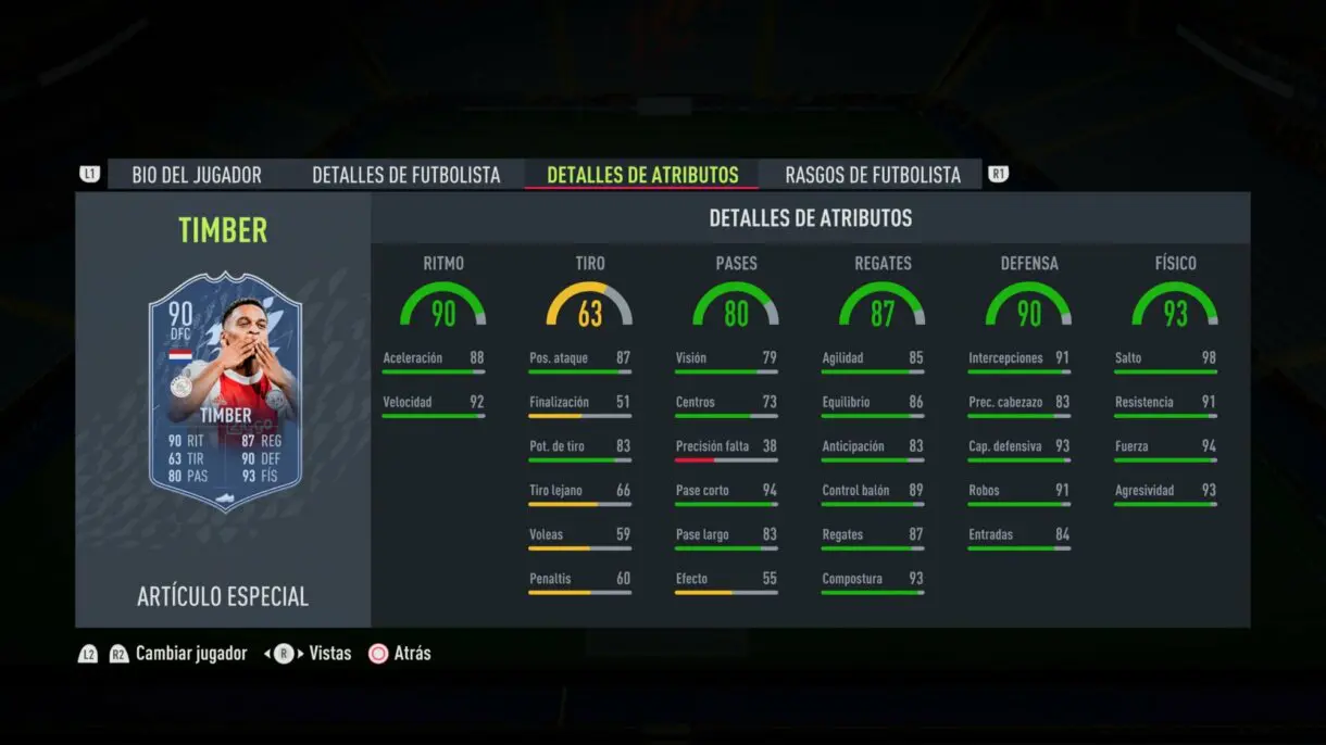 Stats in game Timber TOTS FIFA 22 Ultimate Team