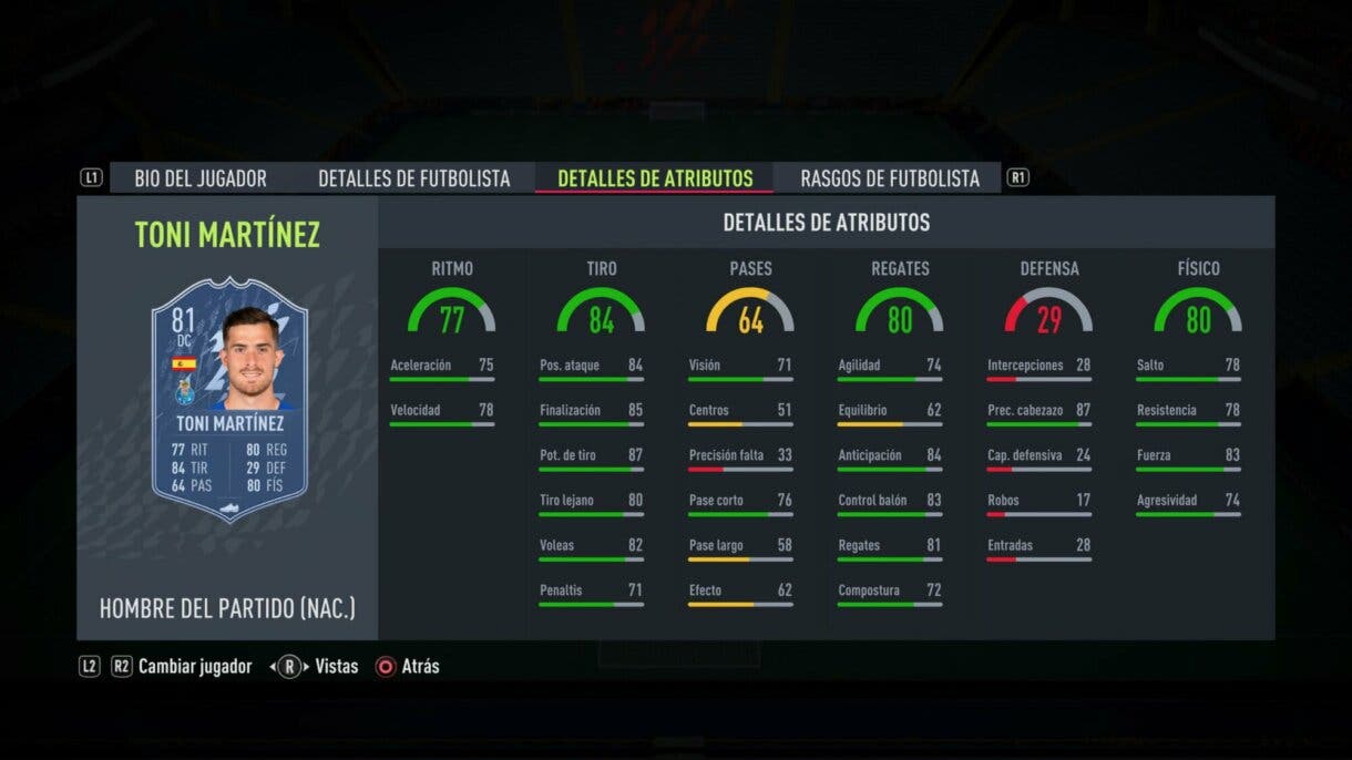 Stats in game Toni Martínez MOTM FIFA 22 Ultimate Team