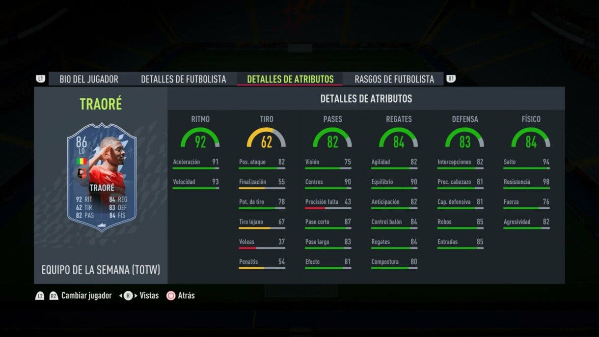 Stats in game Traoré TIF FIFA 22 Ultimate Team