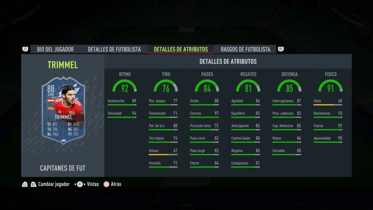 Stats in game Trimmel FUT Captains FIFA 22 Ultimate Team