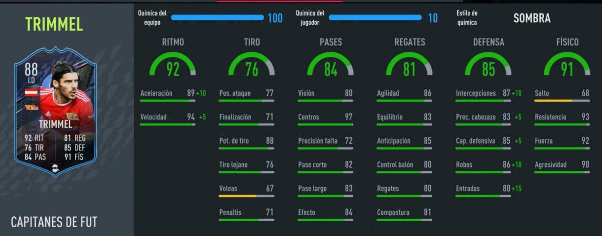Stats in game Trimmel FUT Captains FIFA 22 Ultimate Team
