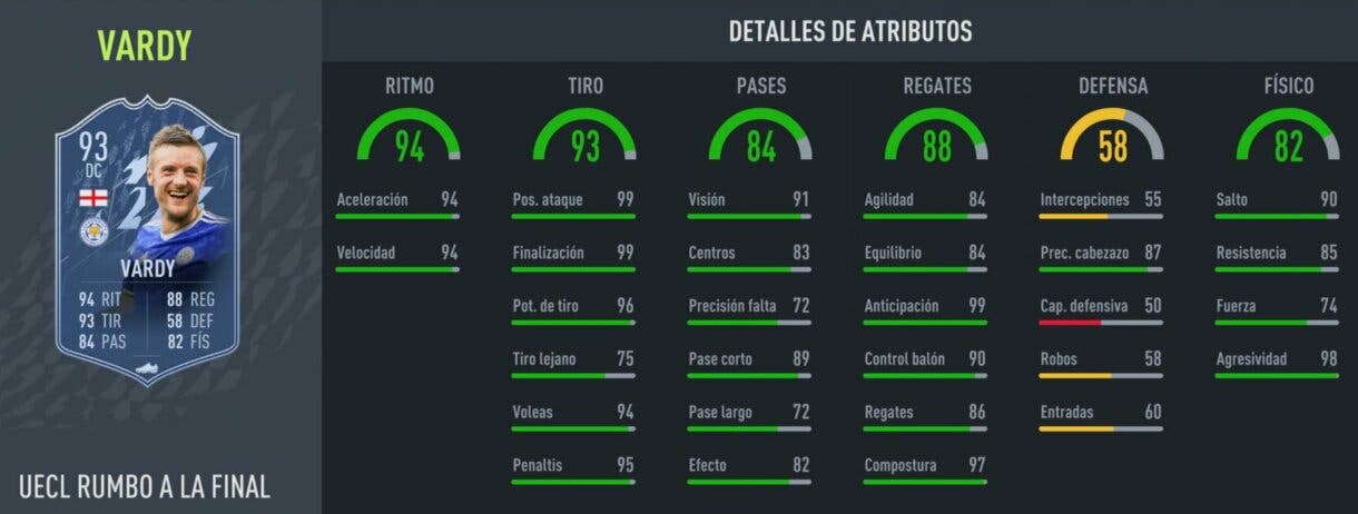 Stats in game Vardy RTTF FIFA 22 Ultimate Team