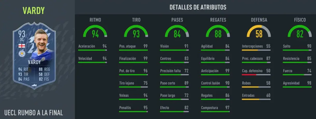 Stats in game actualizadas Vardy RTTF FIFA 22 Ultimate Team