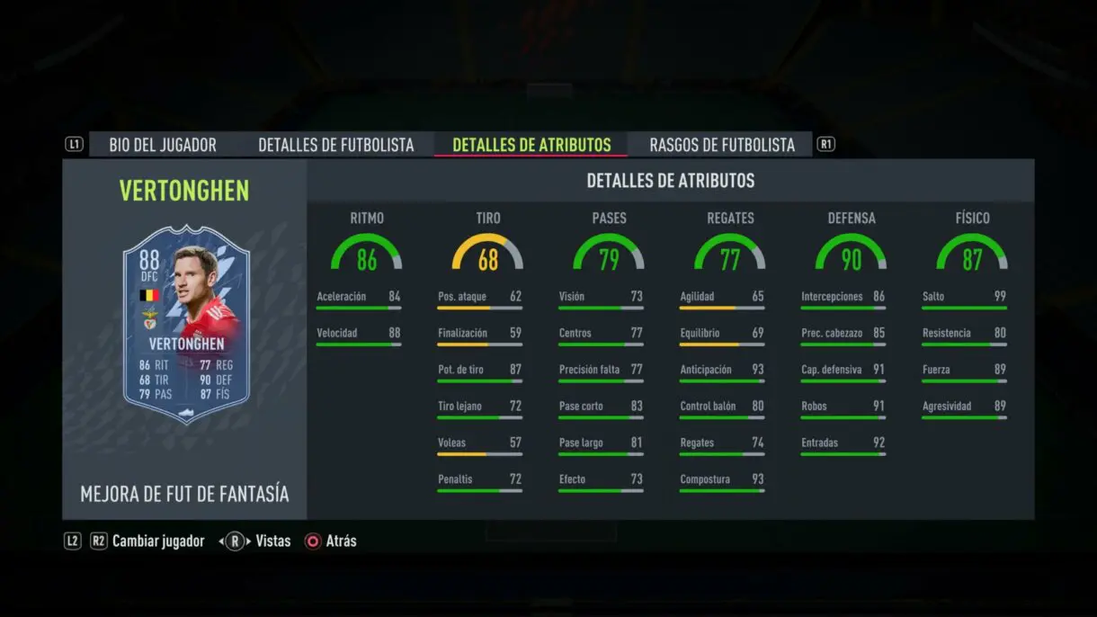 Stats in game actualizadas Vertonghen Fantasy FUT FIFA 22 Ultimate Team