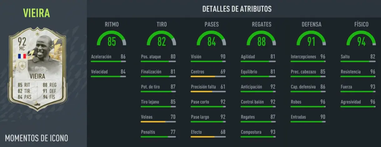 Stats in game Vieira Icono Moments FIFA 22 Ultimate Team