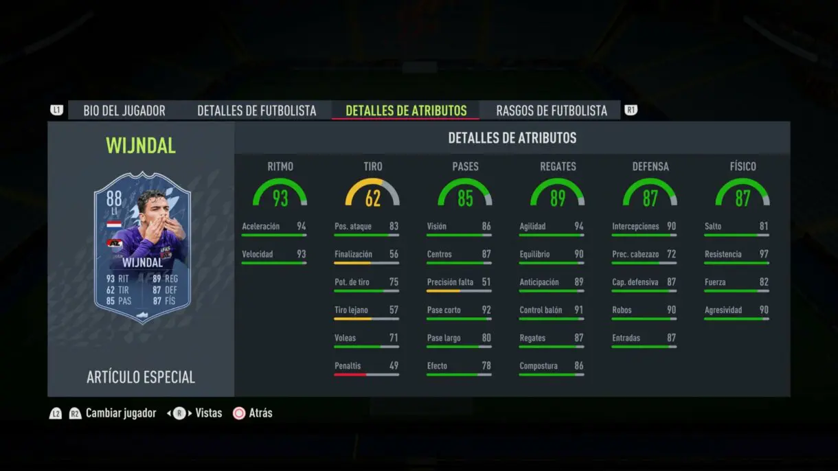 Stats in game Wijndal TOTS FIFA 22 Ultimate Team