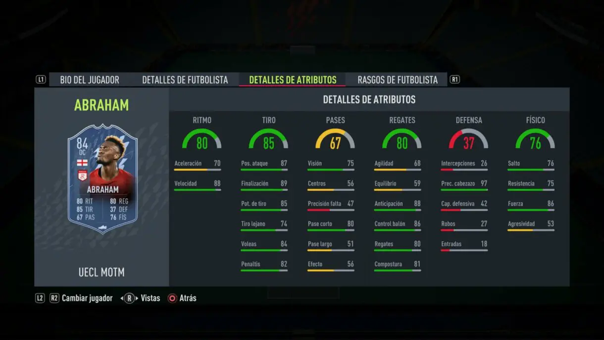 Stats in game Abraham MOTM FIFA 22 Ultimate Team