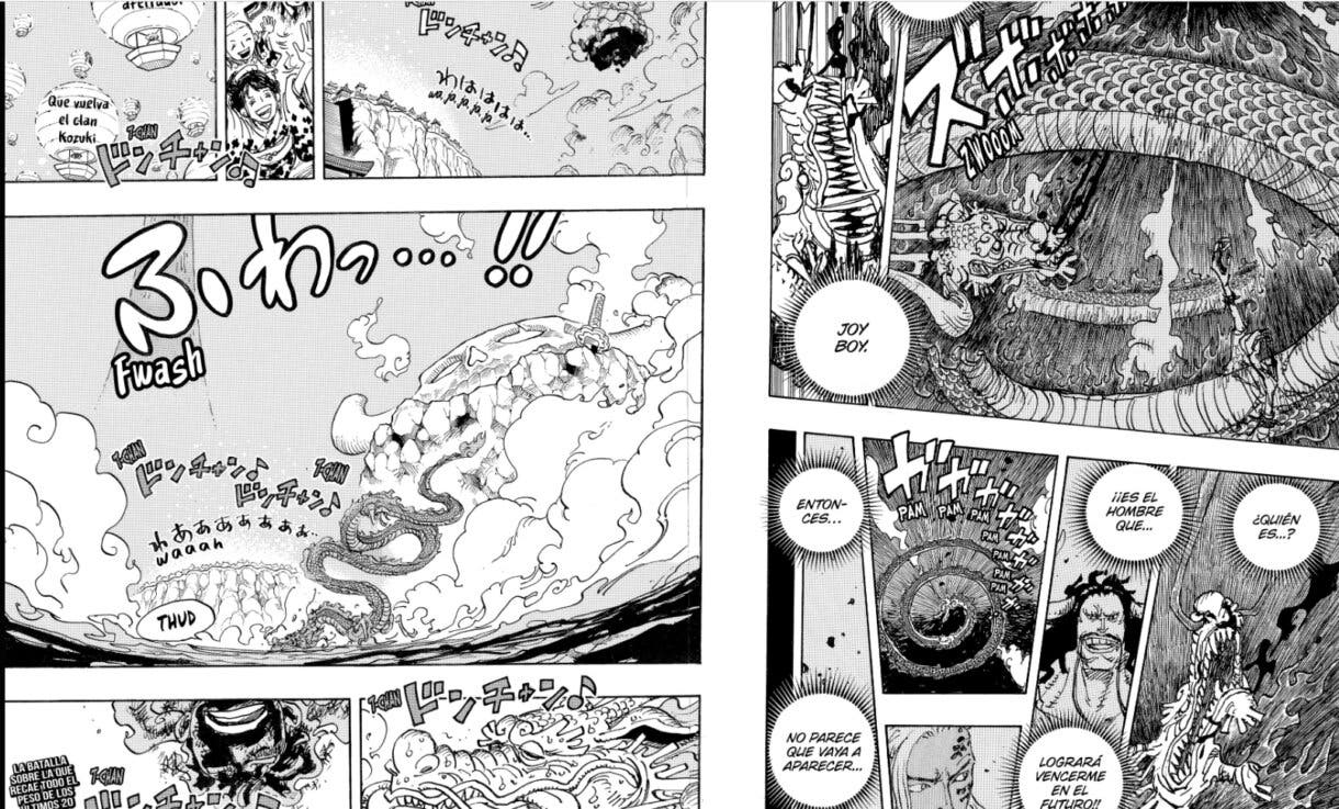 Panel final del capítulo de One Piece