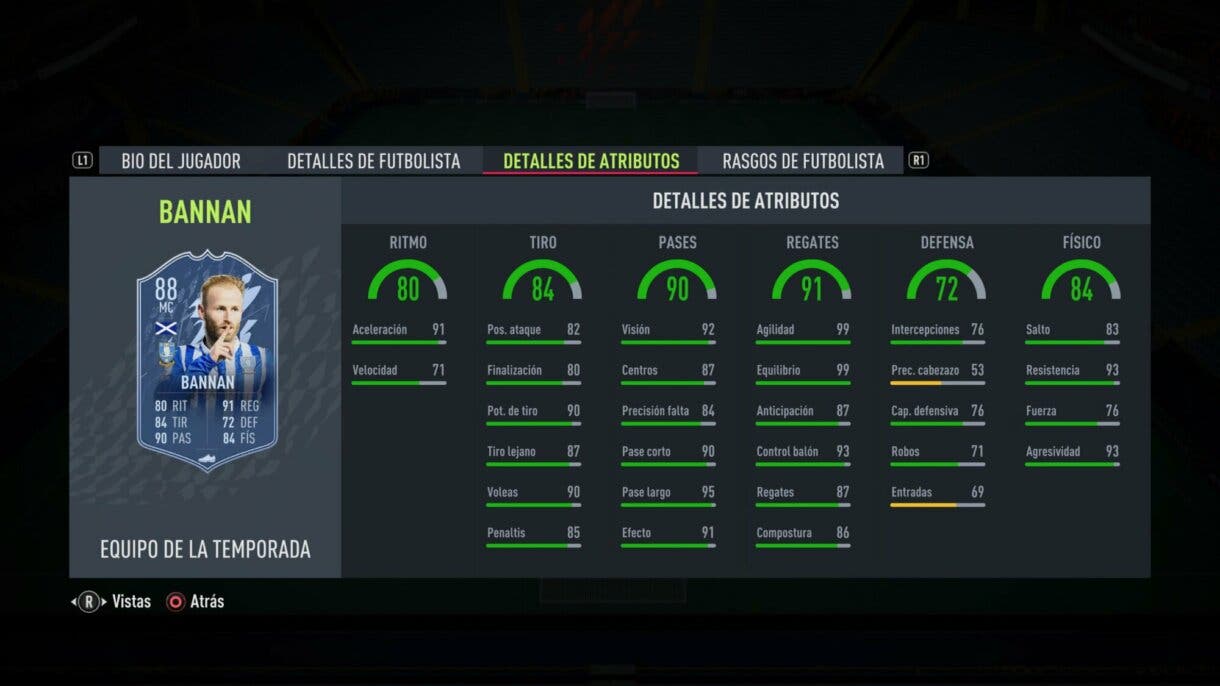 Stats in game Bannan TOTS FIFA 22 Ultimate Team
