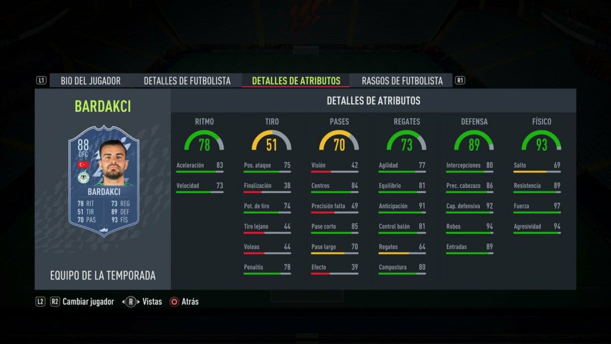 Stats in game Bardakci TOTS FIFA 22 Ultimate Team
