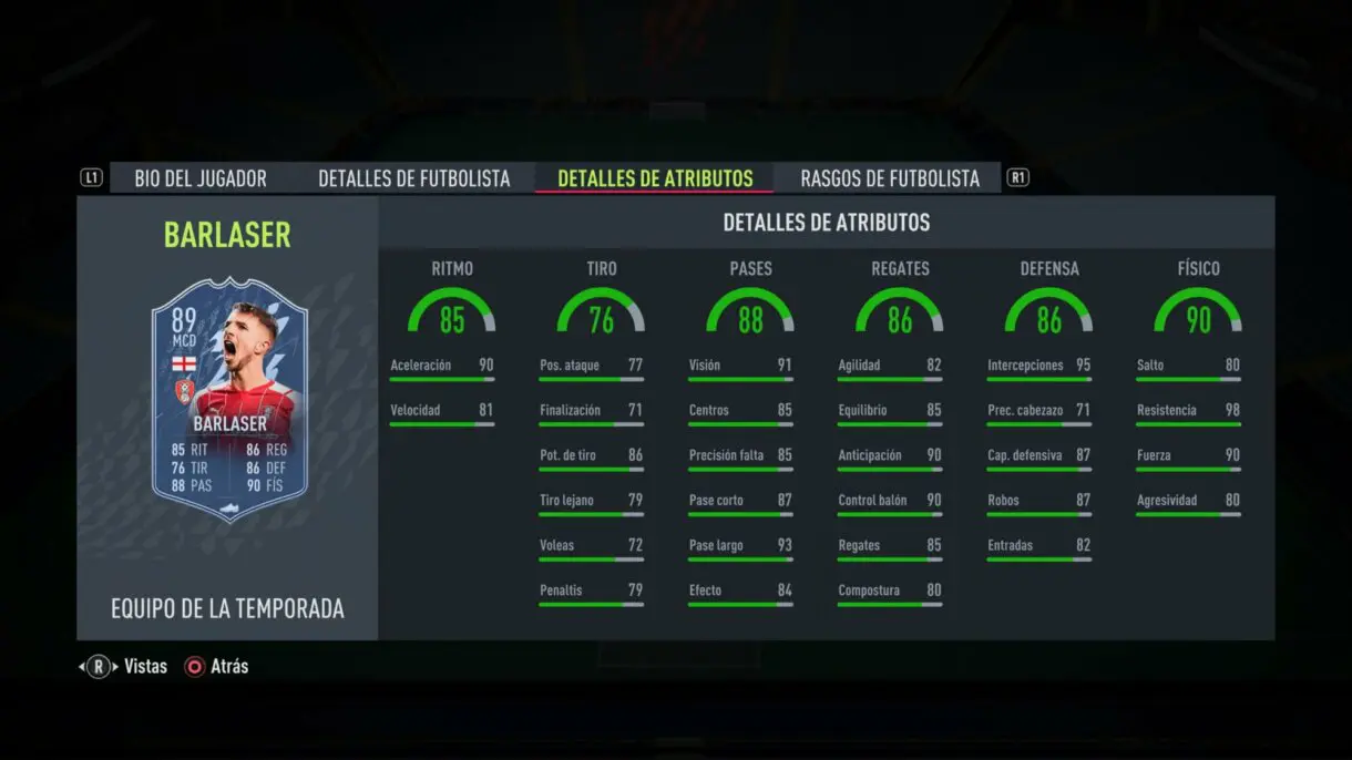 Stats in game Barlaser TOTS FIFA 22 Ultimate Team