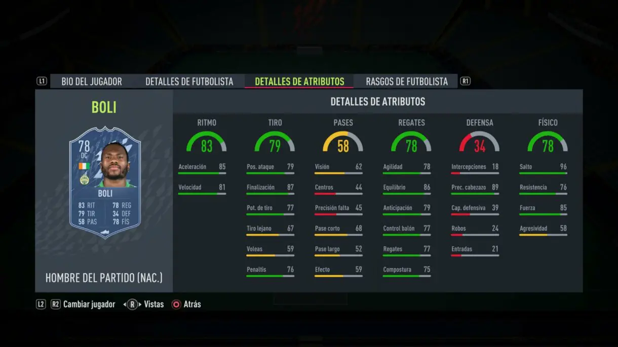 Stats in game Boli MOTM FIFA 22 Ultimate Team