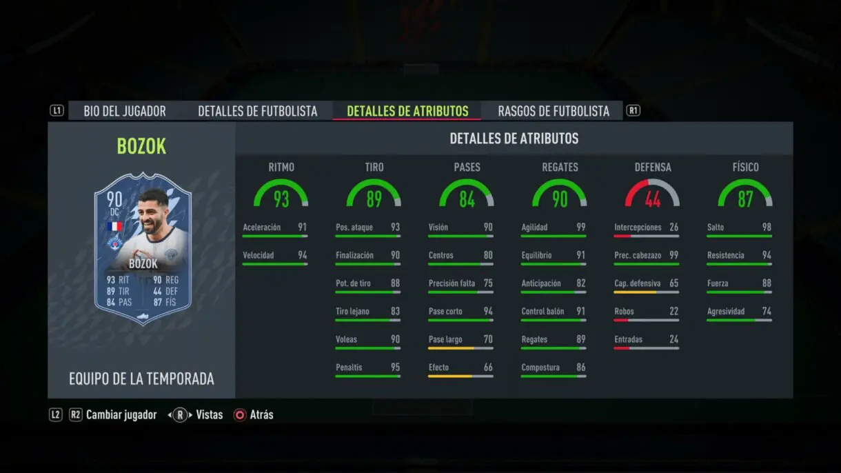 Stats in game Bozok TOTS FIFA 22 Ultimate Team