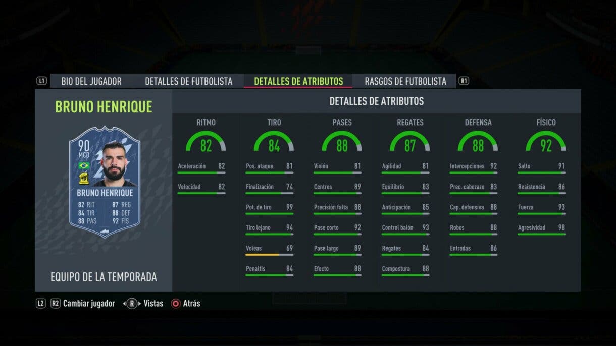 Stats in game Bruno Henrique TOTS FIFA 22 Ultimate Team
