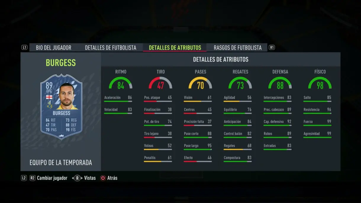 Stats in game Burgess TOTS FIFA 22 Ultimate Team