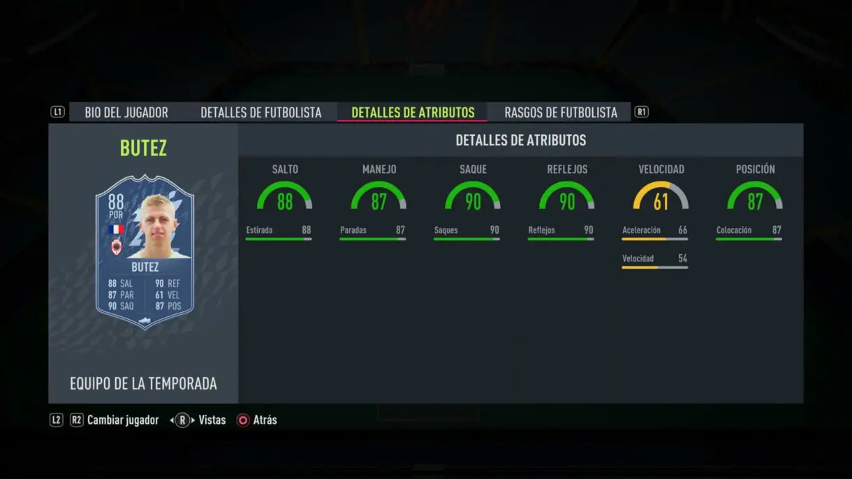 Stats in game Butez TOTS FIFA 22 Ultimate Team
