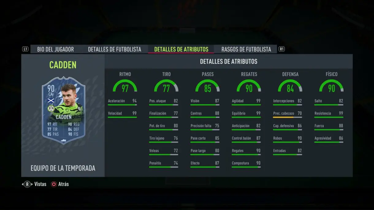 Stats in game Cadden TOTS FIFA 22 Ultimate Team
