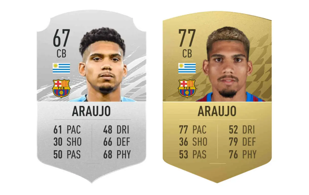 Cartas plata y oro Araujo FIFA 21 y FIFA 22 Ultimate Team