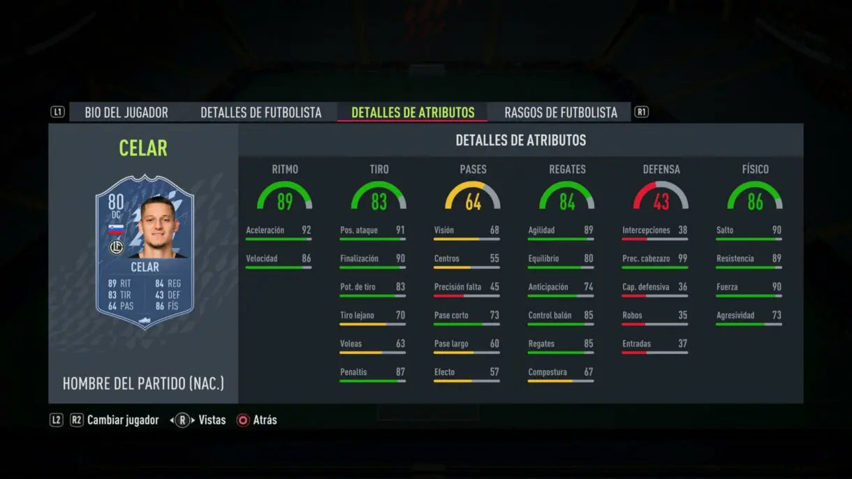 Stats in game Celar MOTM FIFA 22 Ultimate Team