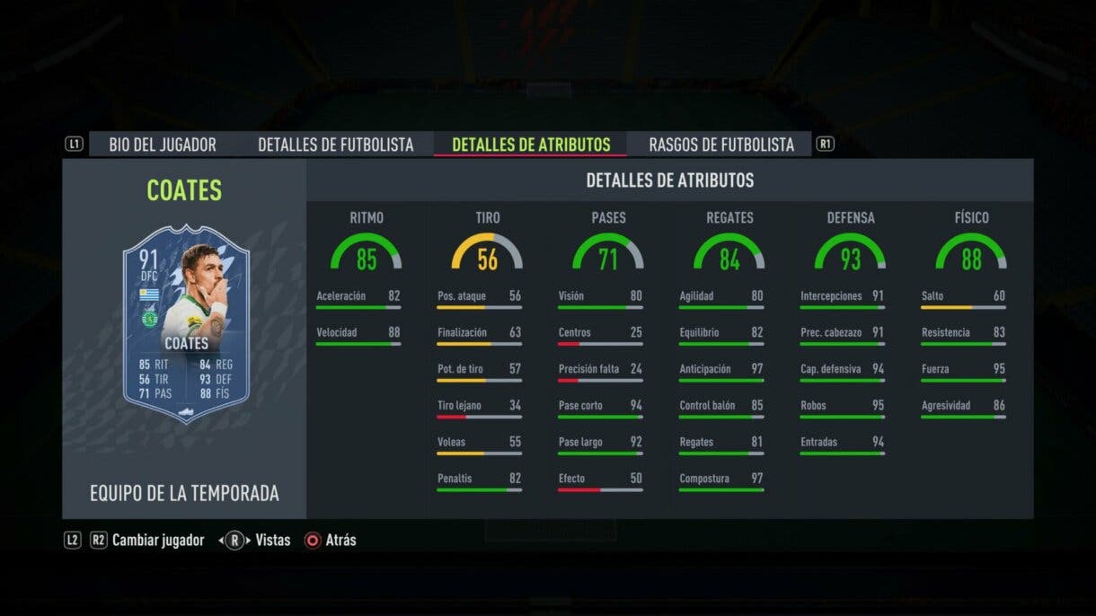 Stats in game Coates TOTS FIFA 22 Ultimate Team