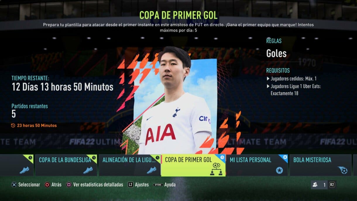 Información torneo amistoso online "Copa de primer gol" FIFA 22 Ultimate Team