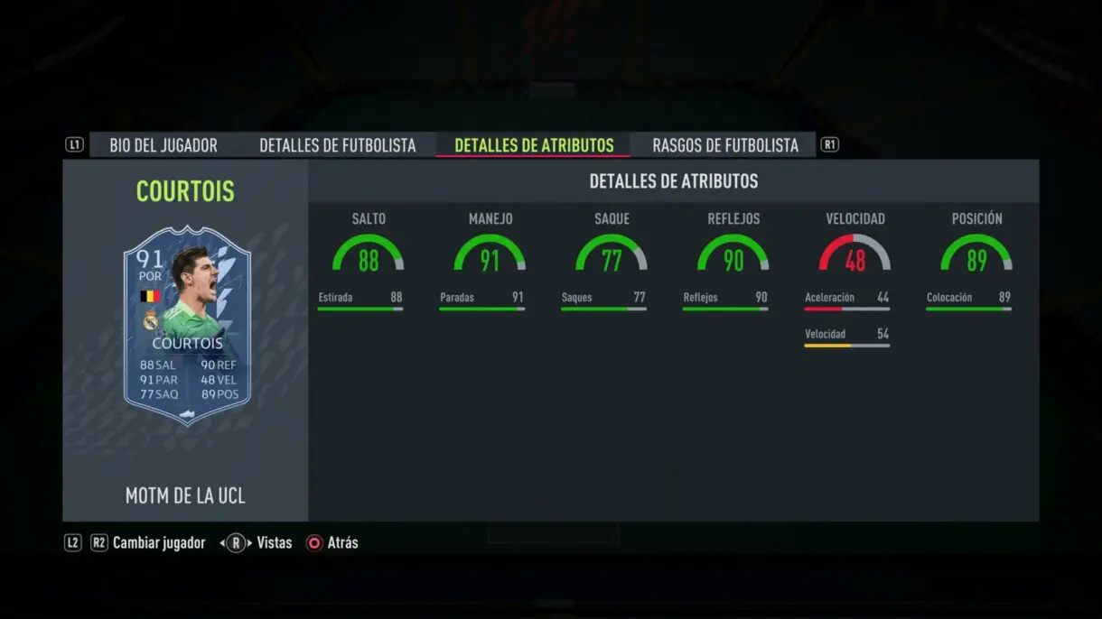 Stats in game Courtois MOTM FIFA 22 Ultimate Team