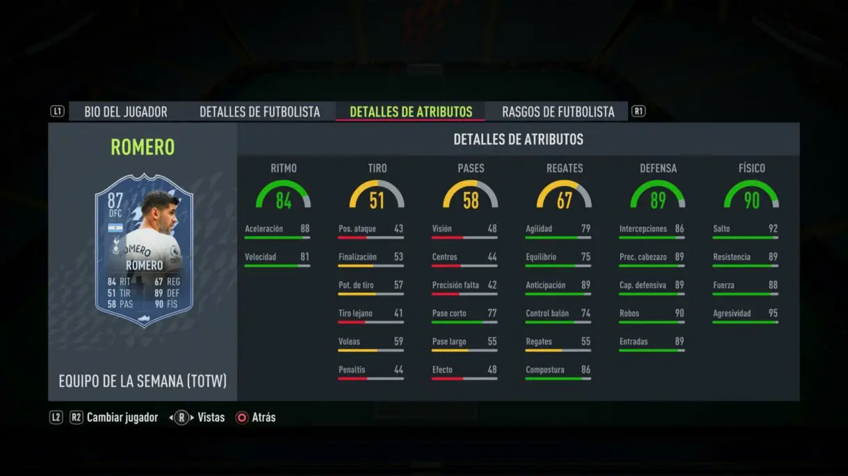 Stats in game Cristian Romero SIF FIFA 22 Ultimate Team
