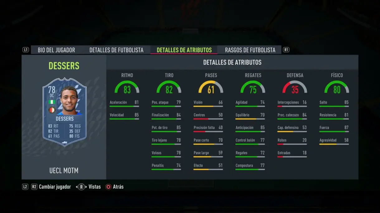 Stats in game Dessers MOTM FIFA 22 Ultimate Team