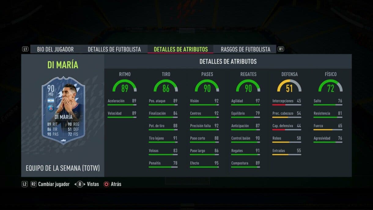 Stats in game Di María TIF FIFA 22 Ultimate Team