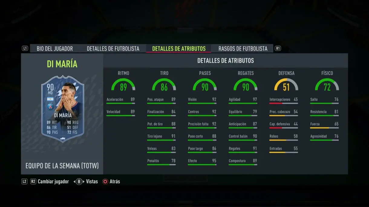 Stats in game Di María TIF FIFA 22 Ultimate Team
