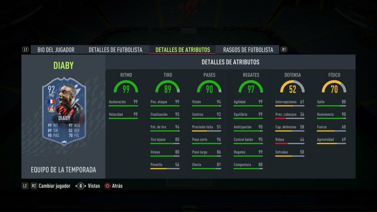 Stats in game Diaby TOTS FIFA 22 Ultimate Team