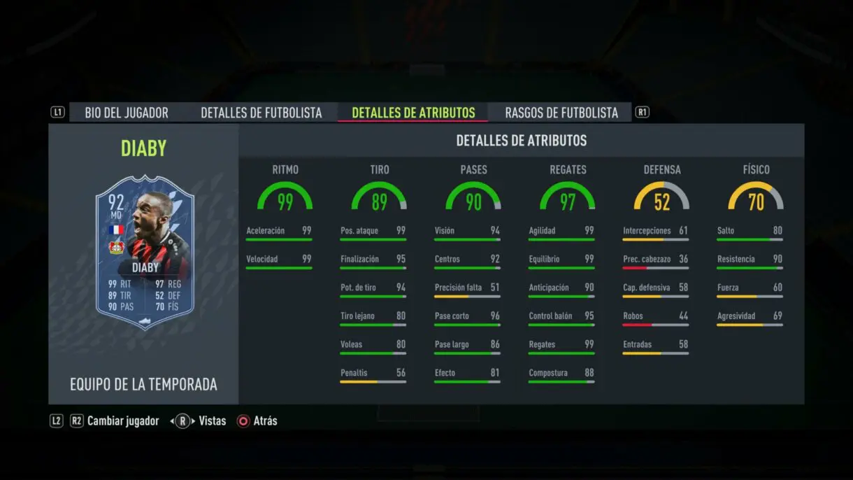 Stats in game Diaby TOTS FIFA 22 Ultimate Team