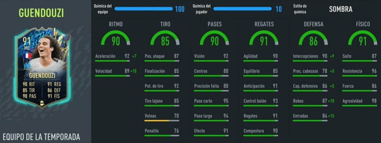 Stats in game Guendouzi TOTS FIFA 22 Ultimate Team