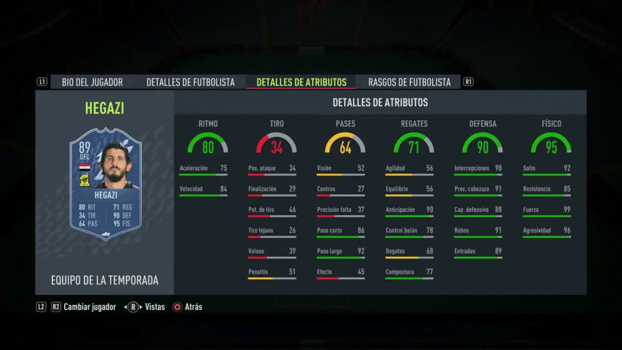 Stats in game Hegazi TOTS FIFA 22 Ultimate Team