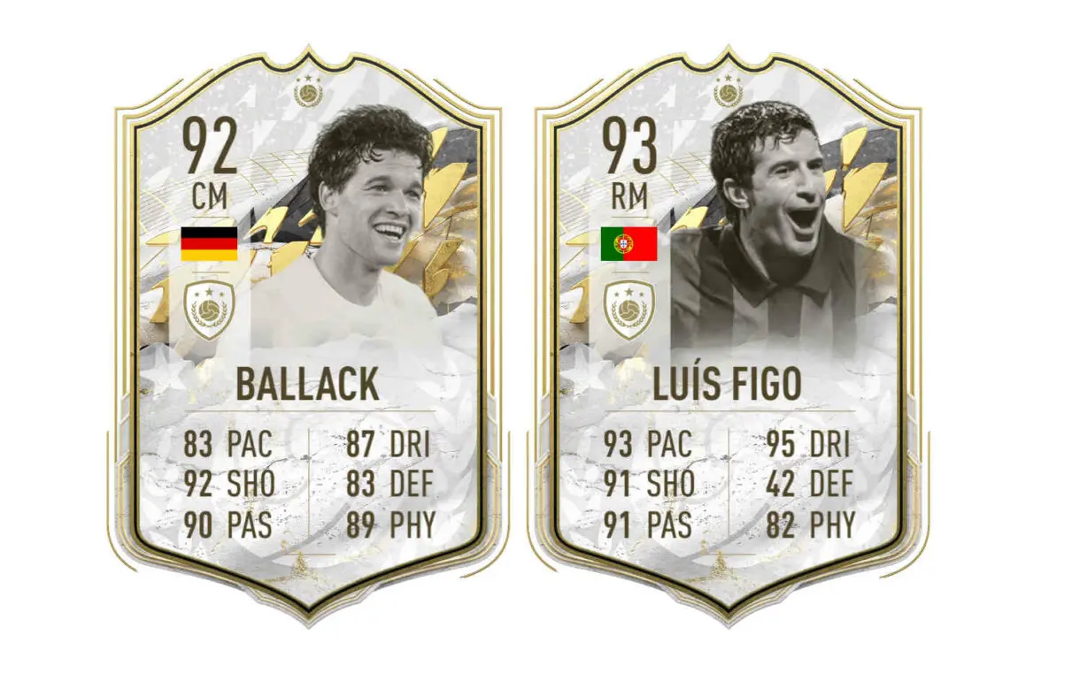 Cartas Icono Moments Ballack y Figo FIFA 22 Ultimate Team