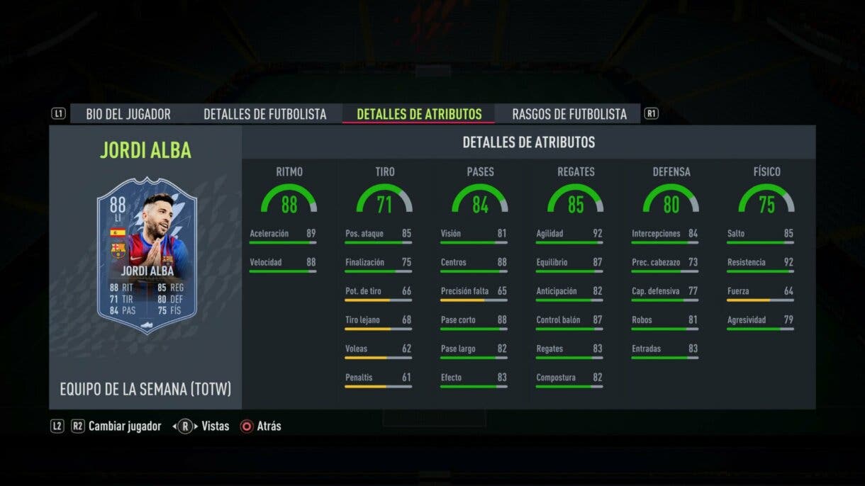Stats in game Jordi Aalba SIF FIFA 22 Ultimate Team