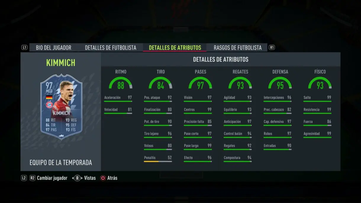 Stats in game Kimmich TOTS FIFA 22 Ultimate Team