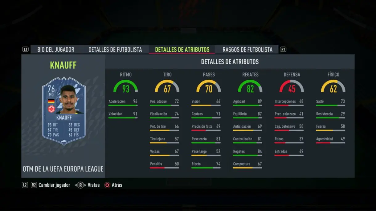 Stats in game Knauff MOTM FIFA 22 Ultimate Team