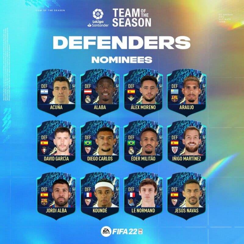 Cartas mini de defensas nominados al TOTS Liga Santander FIFA 22 Ultimate Team