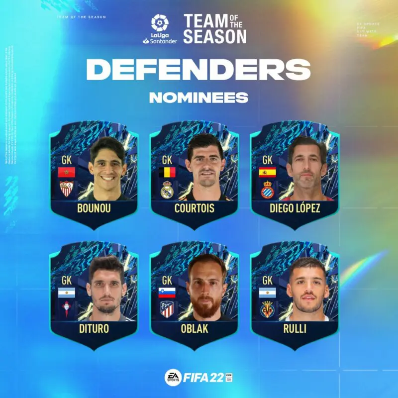 Cartas mini de porteros nominados al TOTS Liga Santander FIFA 22 Ultimate Team