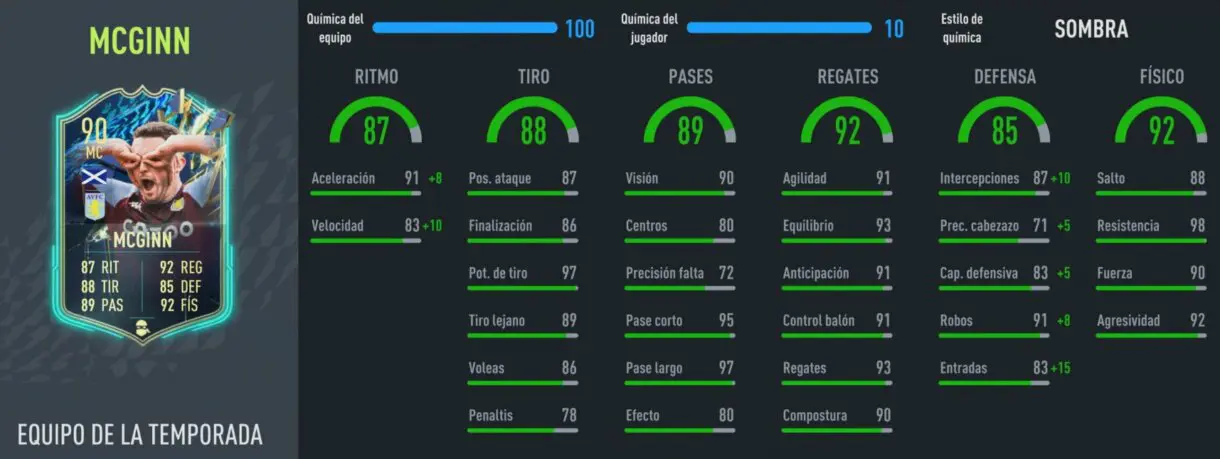 Stats in game McGinn TOTS FIFA 22 Ultimate Team
