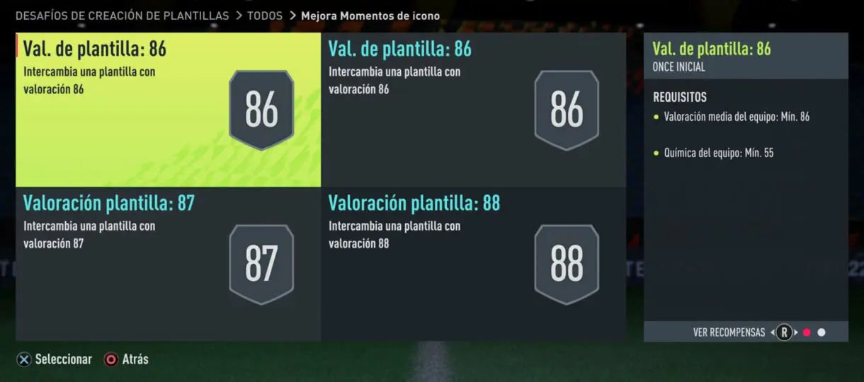 Requisitos SBC Mejora de Icono Moments FIFA 22 Ultimate Team